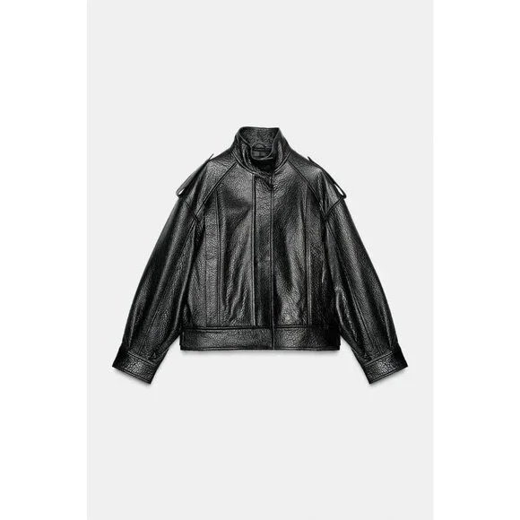 Zara | Jackets & Coats | Zara Leather Bomber Jacket Zw